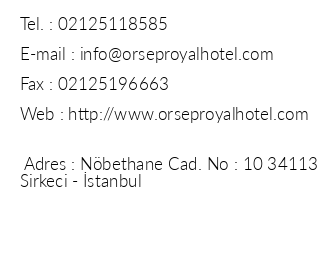 Orsep Royal Hotel iletiim bilgileri